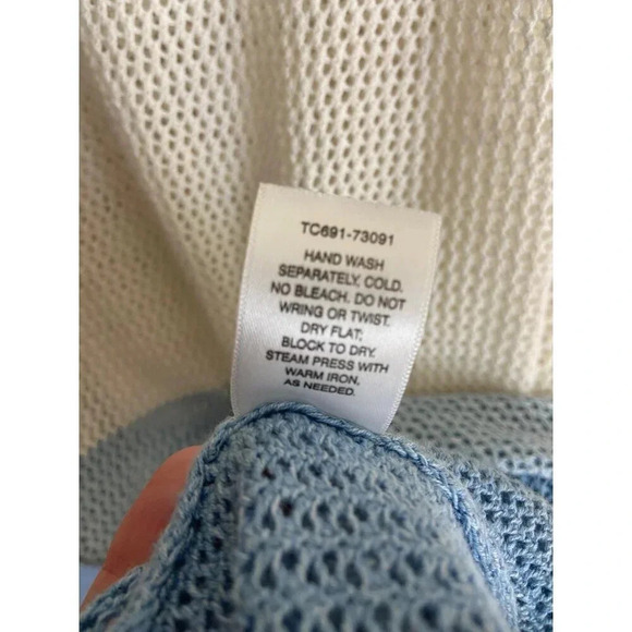 Pendleton Blue and White Ombre Colorblock Knit Sweater Semi-Sheer Size XL - Picture 6 of 9